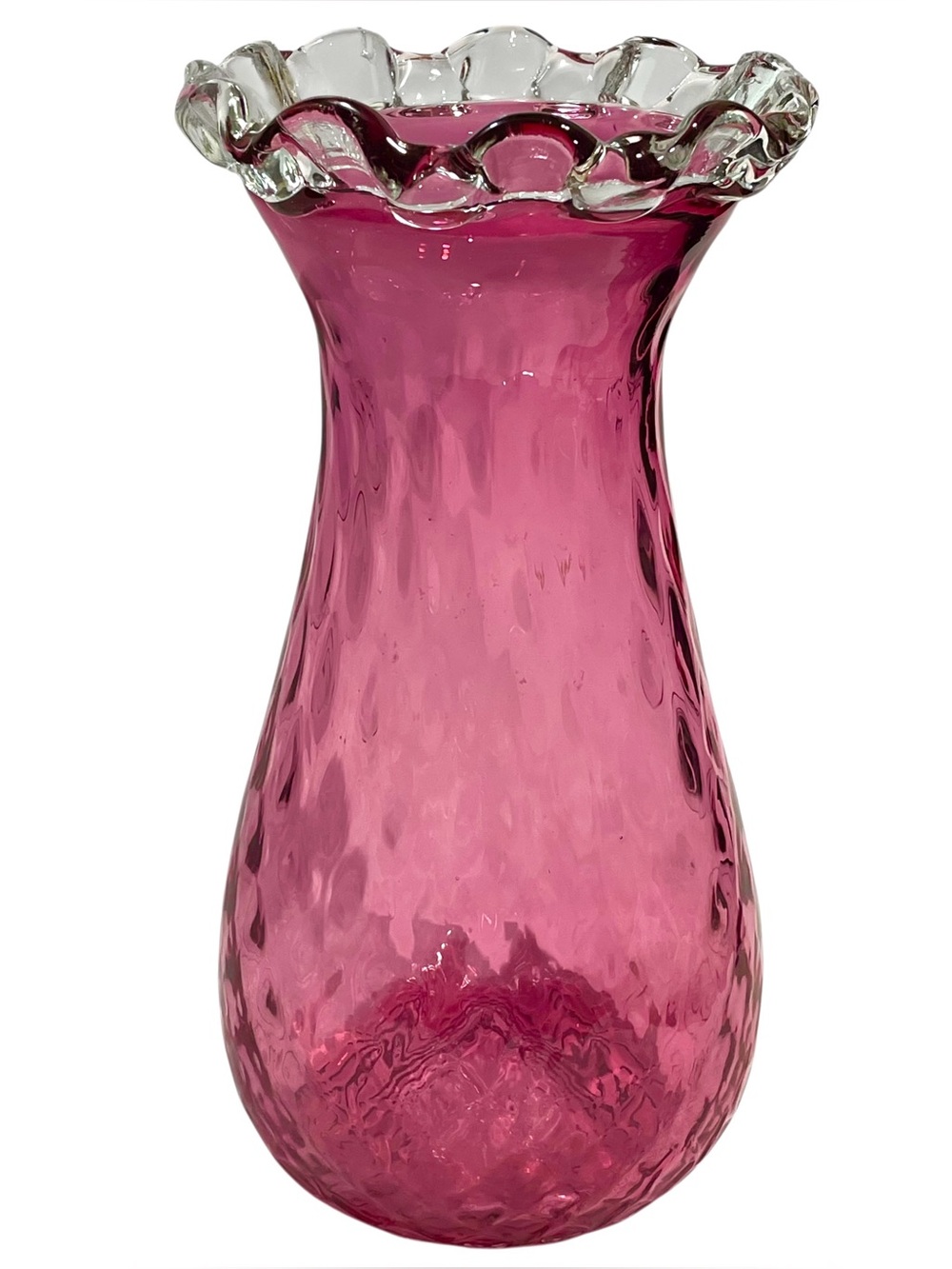 Vintage 1980s Chalet Angelo Rossi Cranberry Glass Vase Ruffled Edge Handblown